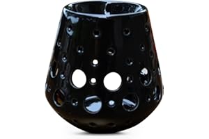 ZEN ARÔME Zen'Arôme Palnik perfum, wosk zapachowy, dyfuzor do olejków i substancji zapachowych, świecznik z ceramiki z projekcją światła, wys. 9 cm, Loob czarny