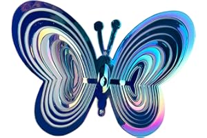 HEIBTENY Mariposa de metal 3D colorido reflectante ahuyentador de pájaros, spinner de viento colgante espiral de viento lateral heteroóptico repelente de aves para balcón decoración de jardín