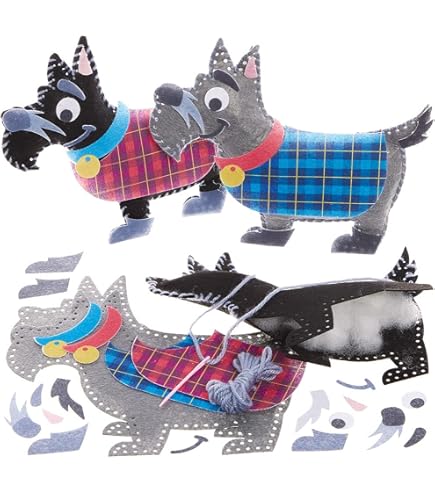 Coussin Creatif Baker Ross FX692 Kit De Couture Pour Coussin En Forme De Chien écossais - Lot De 2, Kits De Couture Pour Enfants Kit Créatif En Laine