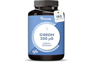 ‎VITAVEA Chrom 200 µg - Chrompicolinat hochdosiert - normaler Blutzuckerspiegel und Makronährstoff-Stoffwechsel - Ohne unnötige Zusätze - 6 Monate Vorrat (180 Vegane Tabletten) - Laborgeprüft - Vitavea