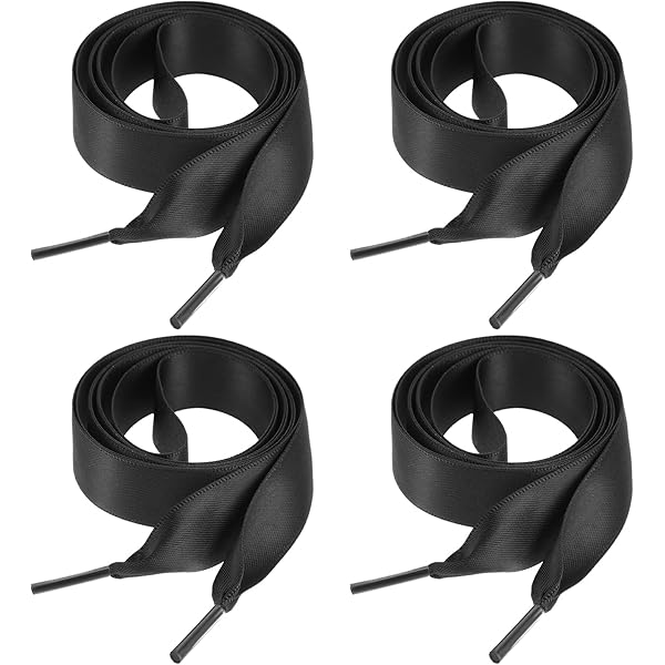 Ouligay 2 paar 2,3 cm breed plat zwart satijnen lint veters voor trainers, platte zwarte schoenveters, 120 cm dikke schoenveter voor mannen vrouwen volwassenen hardlopen sport atletische schoenen 120
