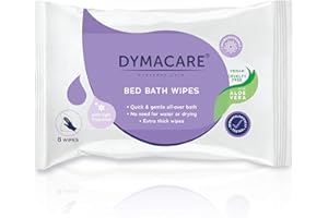 DYMACARE Fragranced Bed Bath Wipes | Premium Skin Cleansing Bath and Shower Wipes for Adults and Elderly | No Water Microwaveable Body Wet Wipes with Aloe Vera | 1 Pack (8 wipes in total))