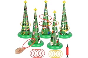 SILOM Aufblasbares Spiel Ringwurfspiel Kinder,Weihnachten Aufblasbar Wurfspiel Weihnachtsbaum Ringwurfspiel Set mit Luftpumpe, Ringspielzeug für Kinder, Familie, Schule,Partygeschenk,Wurfspiel