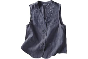 BBauer Gilet Di Lino Vintage Letterario Per Donna Gilet Di Lino Senza Maniche Con Scollo a V Allentato Casual Tinta Unita Estivo