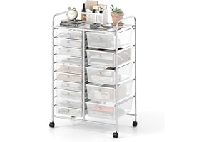 TANGZON 15 Drawers Storage Cart, Multipurpose Mobile Organizer with Lockable Wheels, Utility Rolling Trolley for Home Office Stationery Beauty & Salon (62x39x96cm, Clear)