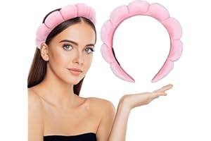KRAZOVE Makeup Headband for Women, Sponge Terry Towel Cloth Fabric Skincare Headbands, Spa Headband for Face Washing, Makeup Removal, Facial Mask, Shower - Pink