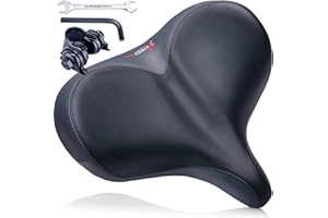 Giddy Up! Bike Seat - Compatible with Peloton ExerciseRoad Bicycle - Oversized Waterproof Comtable Bicycle Saddle with LED - Extra Wide Replacement Universal Indoor Outdoor Memory Foam,Black,XL