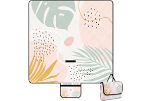 ‎JOPEE Jopee Picknickdecke Sandfrei, 200 x 200cm Wasserdicht Stranddecke für 4-6 Personen, Leicht und Tragbar Campingdecke mit Tragegriff, Faltbare Strandmatte für Wandern, Reisen, Outdoor - Blätter