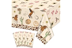 APUXXJUPA Cowboy Tablecloth - 4 Pcs Wild Western Print Tablecloths Cowboy Party Decorations for Rodeo Birthday Supplies Baby Shower Western Party Decorations