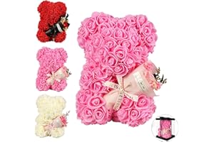 PROBUK Valentines Gifts for Her Rose Flower Bear,Pink Rose Teddy Bear with Gift Box, Women Gifts for Valentines Day,Mothers Day,Anniversary ,Birthday,I Love You Gifts for Wife/Mom/Girlfriend/Daughter-10inch