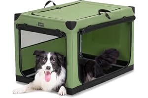 Petsfit Dog Travel Crate,Pet Indoor Dog Kennel，Easy Set Up by Spiral Iron Pipe，Adjustable Fabric Dog Crate,3 Door Design Soft Dog Crates for Medium to Large Dogs，Collapsible Dog Carrier for Car，Green