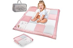 TOTSY BABY Tapis Parc Bebe Patchwork 100x100 cm- Tapis Couverture bébé Naissance Matelas Parc Coton avec Velours et piqué gaufré Rose Sauvage