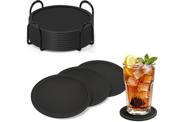 HELI MIAO Glasunderlägg i silikon med hållare, halkfria glasunderlägg med höga kanter för skydd mot utläckning, värmebeständiga underlägg för koppar för soffbord, matbord och bar, 10 stycken med