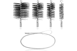 DHSWNNG 5 Stück Ofenrohrbürste Set, Schornsteinfeger Bürste mit Schubstange Heizkesselbürste aus Stahldraht Kaminbesen Schornsteinbesen für Schornstein Rauchrohr Reinigung (30/50/80/150mm)
