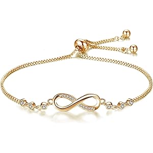 Nilu\'s Collection Infinity Shape Cubic Zirconia Diamond Bracelet for Women Jewelry for Gift, Adjustable Charm Bracelet