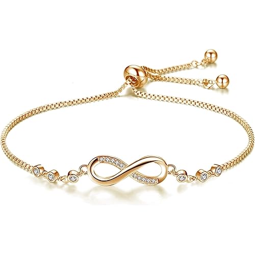 Nilu\'s Collection Infinity Shape Cubic Zirconia Diamond Bracelet for Women Jewelry for Gift, Adjustable Charm Bracelet