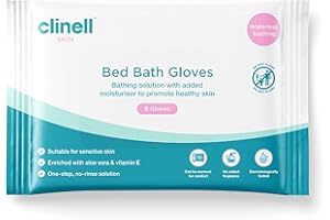 CARELL Clinell Skin Bed Bath Gloves - Pack of 8 Gloves - Easy to use, Containing Aloe Vera, Dermotologically Tested, Alcohol-Free, Gentle pH Neutral Formula