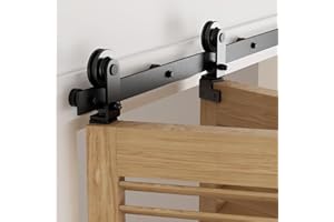 BONIKLUBA 76.3cm/2.5FT Rail Porte Coulissante Pliante Kit Roulette Suspendue Systeme Noir pour 2 Porte Coulissante Interieur 35cm Large T Roues