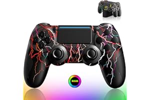 JIBHZIE Mando para PS4, Mando Bluetooth con Batería de 1000mAh/Vibración Dual/Sensor Giroscópico de 6 ejes/Iluminación RGB, Mando Inalámbrico Compatible con PlayStation 4/Pro/Slim/PC