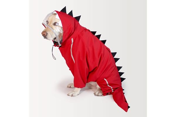 DOG-O-BOW Red Dino Body Suit Raincoat for Dogs Waterproof & Comfortable Outdoor Wear (Size 24)