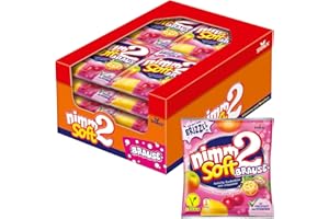 nimm2 Soft Brause – 20 x 195g – Gefüllte Kaubonbons in vier Sorten mit Fruchtsaft, Vitaminen und Brausefüllung
