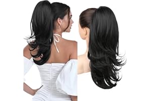 Flufymooz Ponytail Extension for Women, 20 Inch Drawstring Ponytail Hair Extension for Women, Soft Natural Looking Synthetic Pony Tails Hairpiece (Nature Black)