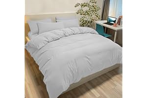 POLIGINO Set Copripiumino Matrimoniale 260x240 CM (2 Federe 50x80) Monocromatico in Microfibra Grigio Chiaro, Morbido ed Ipoallergenico, Inclusa Federa 50x80 cm