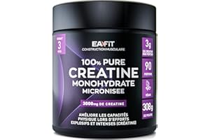 EAFIT PURE CREATINE MONOHYDRATE MICRONISÉE 308g - 90 Jours - Creatine Monohydrate Poudre - Musculation Homme - Prise de Masse - Augmente les Performances Physiques - Preworkout Booster Puissant