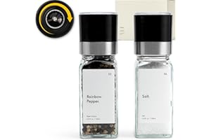 KIVY Młynek do soli i pieprzu, zestaw 2 szt. – regulowany ceramiczny mechanizm mielący – młynek do przypraw – młynek do pieprzu i soli – do grubej soli – młynek do chili mały – zestaw młynków do