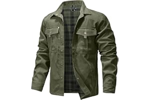 Zaitun Men's Flannel Lined Shacket Jacket Plaid Brushed Lining Cowboy Western Twill Outdoor Shirt Jacket