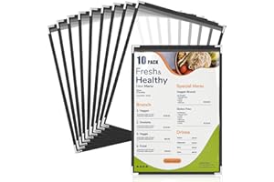 WenYa Lot de 10 protège-menus A4 de style américain avec bords noirs et coins en acier inoxydable pour restaurants, bars, cafés