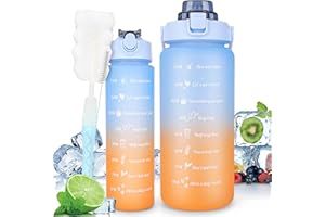 ADVIGO Water Bottle 2 Pack - Sport Water Bottle 2L + 750ml - BPA Free Water Bottle With Straw, Leakproof Drink Bottle Ideal for Sports Outdoor Home Office School Cycling Fitness Yoga (Blue Orange)
