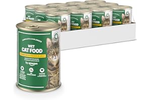 by Amazon - Comida húmeda sin cereales para gatos - Lata - Trozos de pollo en gelatina, 12 x 405 g