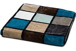 Gözze - Weiche Kuscheldecke, Cashmere Feeling, Hohes Stoffgewicht 500 g/m², Antigua, 150 x 200 cm - Aqua/Taupe/Petrol