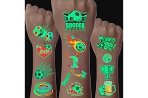 JOJOLUXE Leuchtende Fußball Tattoos für Kinder - 20 Blätter Temporäre Tattoos, Geschenke für Jungs, Kindergeburtstag Einladungen Gefälligkeiten