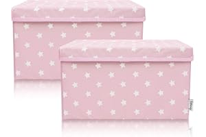 Lifeney 2-Set Storage Box Kids (37x25x21cm) I Cestino per la camera dei bambini e la zona giorno I Scatola per bambini (Pink Star)