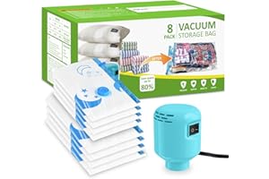 SZO Bolsas de vacío para ropa Edredones con bomba eléctrica 8 piezas (4 jumbo, 4 grandes) Viaje Desinflado Rápido Ahorro de espacio para ropa Edredones Ropa de cama Almohadas