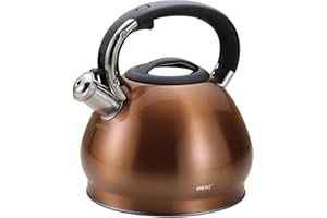 KINGHOFF bouilloire sifflante en acier inoxydable 3.4 l en cuivre Induction/Stove Top
