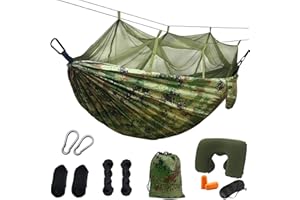 ASSUGO Camping Hängematte Mit Moskitonetz, hängematte Outdoor ausrüstung 200kg Tragfähigkeit, hängematten Zelt Mit Kopfkissen (260 * 140cm) für Trekking, Reise, Strand, Terrasse,Hof,Garten