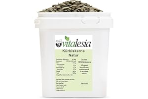 Vitalesia Kürbiskerne im Eimer 3,5kg | naturbelassen & ohne Schale | ganze Kürbis Kerne ungeröstet & ungesalzen | Premium-Kerne der Qualitätsstufe AA | ohne Zusätze | vegan