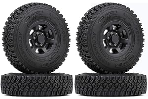 KINGCOO RC Tyre Set, 4 Pieces, 1.55 Inch RC Rubber Tyres with Plastic Beadlock Rims Wheels Set for 1/10 RC Crawler Car for Axial AX90069 D90 TF2 Tamiya CC01 LC70 JIMNY Upgrade Parts (90 mm Black)