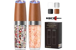 FORLIM 9 Oz Hohe Kapazität Salz und Pfeffermühle Elektrisch, batteriebetriebene mit LED-Licht, Einhandbedienung, Automatisches Schwerkraftmahlen, einstellbare Grobheit, 2 Pack(Klassische Holzmaserung)