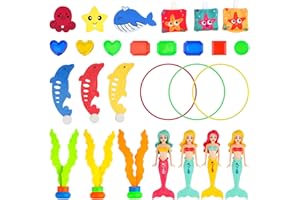SACEMONTIC Jouets de plongée pour enfants, 8Pcs anneaux de plongée sous-marine pour enfants avec balle de plongée Pierres précieuses Piscine Jouets aquatiques pour enfants pour l'entraînement à la plongée Piscin