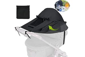 AMBOLIO Pare Soleil Poussette,Pare Soleil Poussette Universelle, avec Protection UV 50+ et Imperméable,Sac de Rangement Supplémentaire,avec Lucarne et Ailes Doubles,pour Nacelle, Landau, Réglable. (Noir)