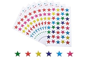 Moguri® 400 arkuszy naklejek w kształcie gwiazdy, liście, kolorowe gwiazdki, małe metaliczne zdejmowane naklejki nagradzające dla dzieci, "zrób to sam", scrapbooking, dekoracja