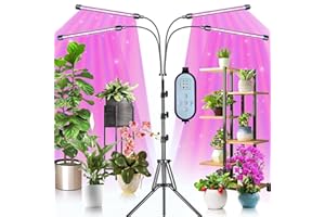 KEAWEO Lampe de Plante, Plant Lampe Horticole Croissance Floraison Full Spectrum Led Grow Light, Lampes de croissance avec trépied, 40W 120 Leds 4 Heads 3 Mode Lumière pour plantes d'intérieur