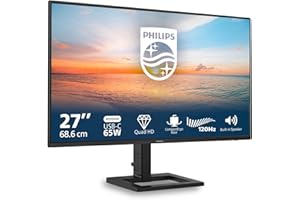 Philips 27E1N1600AE - Monitor QHD da 27 pollici, altoparlante regolabile in altezza (2560x1440, 120Hz, HDMI 1.4, USB-C (65W PD), Hub USB) Nero