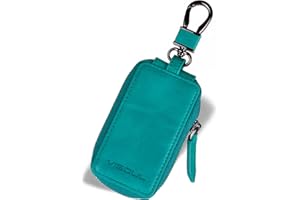 VISOUL Echt Leder Schlüsselanhänger Schlüsseltasche Auto Schlüssel Anhänger Antik Vintage Karabienerhacken Tasche Reißverschluss D02 SeeBlau