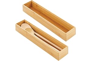 mDesign Slim Kitchen Organiser — Wooden Storage Box for Small Kitchen Items — Practical Herb, Spice, Coffee and Tea Bag Holder — Set of 2 — Natural-Colored