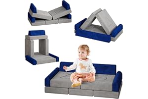 ‎HOOPYOSMS hoopyosms Modulares Spielsofa für Kinder | Kindersofa aus Schaumstoff-Bausteinen | Spielsofa Kinderzimmer | Weiche Bausteine mit Flanellbezug, Grau Blau